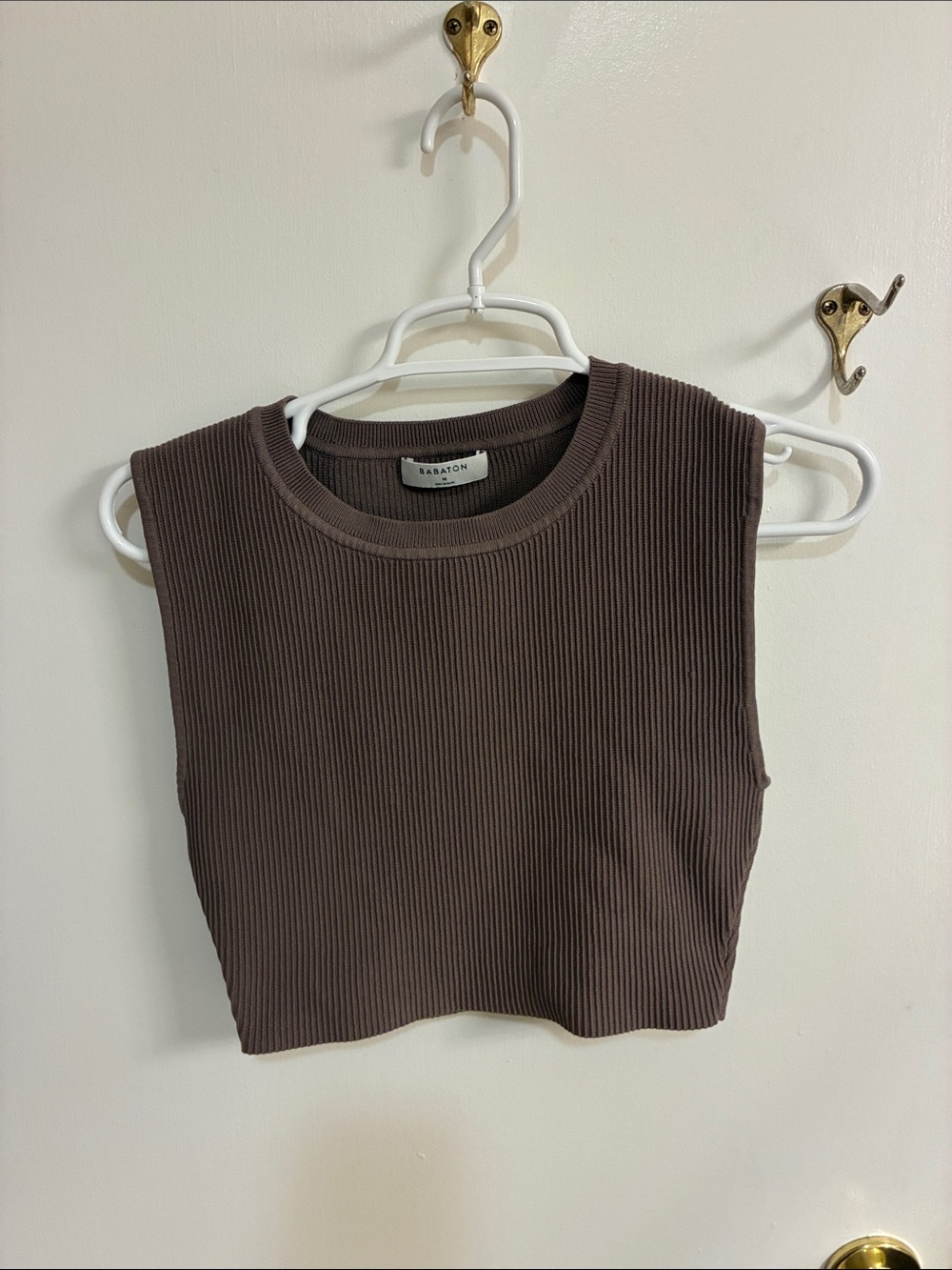 Babaton Chocolate Brown Ribbed Tank Crop Top Sz M